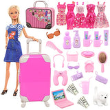 BARWA 32 Pcs Doll Suitcase Luggage Travel Clothes and Accessories for 11.5 inch Girl Doll Travel Carrier Storage, Including 1 Luggage 1 Suitcase 23 Travel toiletries 5 Dresses 1 Puppy 1 Computer