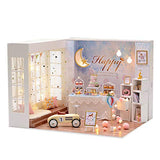WYD DIY House 1:12 Ratio Youth Party Lovely Dessert Decoration HandmadePuzzleHouse 3D Wooden Dollhouse Kit with LED Light and Dust Cover Surprise Gift
