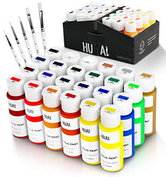 Acrylic Paint Set With 5 Brushes, HUAL 24 Colors (60ml, 2oz) Premium Acrylic Paints for Professional Artists Kids Students Beginners & Painters, Canvas Ceramic Wood Fabric Rock Painting Art Supplies Kit