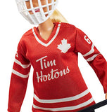 Tim Hortons Barbie Doll (12-inch Curvy) Collectible Barbie Doll Wearing Hockey Uniform, with Doll Stand and Certificate of Authenticity, for 6 Year Olds and Up, Red