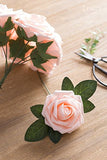 Ling's moment Artificial Flowers 50pcs Real Looking Blush Fake Roses w/Stem for DIY Wedding