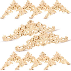 Wood Appliques Onlays Decorative Wood Applique DIY Wood Appliques and Onlays for Furniture Long Wood Carved Onlay for Bed Door Cabinet Wardrobe Furniture Decoration(10 Pieces,Small Size)