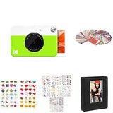 Kodak Printomatic Digital Instant Print Camera (Neon Green) with 2ʺx3ʺ Premium ZINK Photo Paper (20 Sheets), Soft Camera case, ZINK Paper Unique Colorful Stickers & Photo Album Accessories