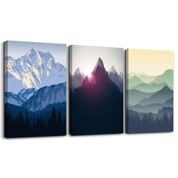 Canvas Wall Art for Living Room Wall decor posters Landscape painting Wall Artworks Pictures Bedroom Decoration, Mountain in Daytime sun，16x24 inch/piece, 3 Panels Abstract Canvas Prints bathroom art