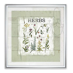 Renditions Gallery Shiplap Herbs Artwork Giclee Canvas Wall Art Framed Botanical Prints For Nature Lovers Kitchen Decor Painting, 16 x 16, Silver