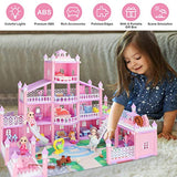 Dream House Doll House Kit, DollHouse with LED Lights , 4 Floors with 3 Dolls/Doll Accessories /Pets/Furnitures DIY Pretend Play Large Doll House Building Toys Playset House, Gift for Girls Toddlers