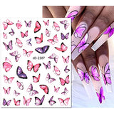 Butterfly Nail Art Stickers Spring Summer Nail Stickers 3D Self-Adhesive Colorful Butterfly Nail Design for Women Nail Art Supplies Manicure Tips