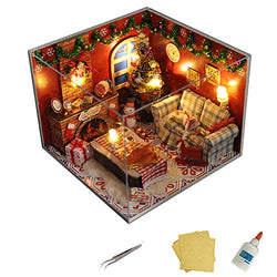 MAGQOO DIY Dollhouse Miniatue Kit with Furniture,3D Wooden Miniature House with Dust Cover,Miniature Dolls House Kit(Christmas Eve)