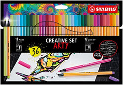 STABILO Premium Felt Tip Pen & Fineliner Pen 68 & point 88 ARTY - Wallet of 36 - Assorted Colors