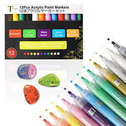 Tavolozza Acrylic Paint Marker Pens, Set of 12 Colors Markers Water Based Paint Pen for Rocks Painting, Wood, Fabric, Plastic, Canvas, Glass,