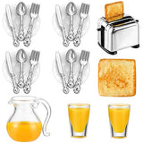 22 Pieces 1:12 Scale Miniatures Dollhouse Kitchen Accessories, 3 Miniature Scene Mode Drinks Set, Scene Model Toast Machine with 2 Toast, 16 Mini Doll Plates Knife Fork Spoons (Milk)