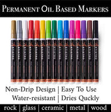Paint Pens for Rock Painting, Stone, Metal, Ceramic, Porcelain, Glass, Wood, Fabric, Canvas. Set of 15 Permanent Oil Based Paint Markers Fine Tip