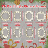 24 Pieces DIY Wood Picture Frames for Crafts, 8 Styles Unfinished Wood Photo Frame Cutout 5.9 x 4.3 Inch Christmas Wooden Photo Frames with Glitter Eva Stickers and Ropes for DIY Painting Projects