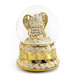 Exquisite Pearl White and Ivory with Gold Accents Angel of Peace Water Globe - Many Songs to Choose - Music Box Dancer