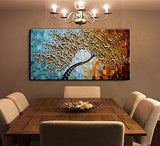 Tyed Art-Golden Flowers Oil Paintings on Canvas Abstract Flowers Tree Paintings 100% Hand-Painted 3D Abstract Art Floral Wall Art Decorations for Living Room Bedroom Dining(20X40in)