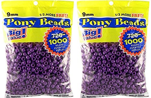 Darice Pony Beads, Purple OP, 1000/pkg (Two pack)