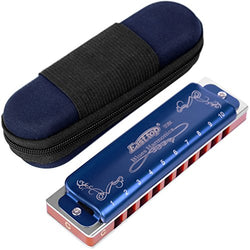Anwenk Harmonica Key of C 10 Hole 20 Tone Harmonica C Blues with Case Top Grade Heavy Duty for Professional Player,Beginner,Students,Children,Kids Gift(East Top)- Blue