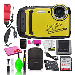 Fujifilm FinePix XP140 Waterproof Digital Camera (Yellow) Accessory Bundle with 32GB SD Card + Small Camera Case + Floating Wrist Strap + Deluxe Cleaning Kit + More