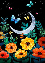 JATOK Moon Flower Butterfly Diamond Painting Kits for Adults, 5D Diamond Art Kit for Beginners, DIY Paint with Round Full Drill Gem Art for Home Wall Decoration Gift 12x16in