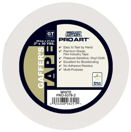 Pro Art 2-Inch by 30-Yards Gaffers Tape, White