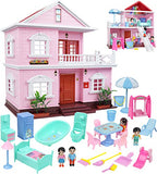 TeganPlay Miniature Dollhouse Kit for Little Girls with Doll House Furniture and Accessories