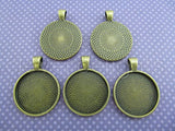 20 CleverDelights Round Pendant Trays - Antique Bronze Color - 25mm 1" Diameter - Pendant Blanks