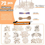 Shindel Halloween Wood Ornaments, 72PCS Unfinished Wood Cutouts Blank Wood Ornaments for Halloween Hanging Decorations Gifts