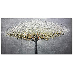 Yotree Paintings, 24x48 Inch Paintings Oil Hand Painting Silver-Gray Tree Painting 3D Hand-Painted On Canvas Abstract Artwork Art Wood Inside Framed Hanging Wall Decoration Abstract Painting