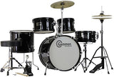 Gammon 5-Piece Junior Starter Drum Kit with Cymbals, Hardware, Sticks, & Throne - Black