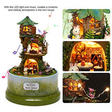 Yosoo DIY Dollhouse Cute DIY Forest Dollhouse Miniature with Rotate Music Box Dust Cover LED Light