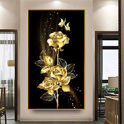 RAILONCH DIY Paint by Numbers Kit for Adults, 5D Diamond Painting Kits,Golden Rose Cross Stitch Embroidery Diamond Art Home Wall Decor (60X110cm)