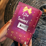 AIVN Diary with Lock for Girls, Great Gift Cute Spiral Writing Lock Notebook Journal with Love Heart and Gold Glimmer Edge for Teen Girls