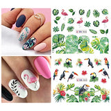 Flamingo Nail Stickers Flower Water Transfer Nail Art Decals Pink Bird Flower Fruit Leaf Nail Design for Women Girls Favors Nail Decoration Spring Nail Accessories Nail Supplies for Acrylic Nails