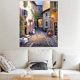 GELANYOUPIN Round Diamond Painting by Number Kit Cross Stitch Alley Scenery Full Round Diamond Mosaic France Paris 5D Diamond Embroidery Blossoms (40x50cm/15.7x19.6inches)