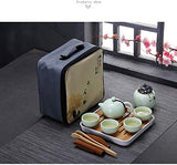 Hoobar Ceramic Kungfu Tea Set Travel Tea Set with Portable Teapot/Teacups/Tea Canister/Tea Tray and Travel Bag,Suitable for Travel/Home/Outdoor and Office (Peak Green)