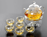 Jusalpha 11 PC-Glass Filtering Tea Maker Teapot with a Warmer and 6 Tea Cups Set (Version 1, 27 OZ)