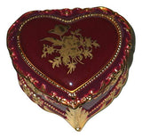 Burgundy & Gold Heart Shaped Musical Jewelry Box playing Waltz of the Flowers