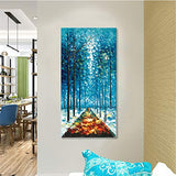 Alenoss Hand Painted 3D Abstract Oil Paintings 24X48 inch Modern Landscape Vertical Blue Canvas Wall Art Romantic Couples Walk Forest Framed Artwork Wall Paintings For Living room Bedroom Decor