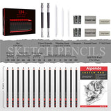 Aipende Sketch and Drawing Art Pencils Kit, Graphite Pencils(12B - 4H), Pack of 8 (Include Blending Stumps,Erasers,Sharpeners,Pencil Extenders and Sketch Pad)