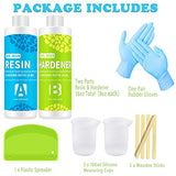 Clear Epoxy Resin Art Resin Kit 16 Ounce Crystal Jewelry Resin 2 Part Epoxy Resin Kit with Bonus Measuring Cups Sticks Spreader and Gloves