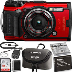 Olympus Tough TG-6 Digital Camera (Red) with Olympus Tough Neoprene Case (Grey) and Starter Kit: Includes- x1 Ultimaxx Li-90B Replacement Battery for Olympus Tough TG-6 Cameras, & SanDisk Ultra 128GB
