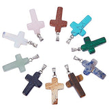 Pandahall Elite 50 PCS 10-Color Stone Cross Gemstone Pendants for Necklace Jewelry Making