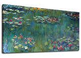 Large Canvas Wall Art Water Lilies by Claude Monet Scenery Painting Long Green Garden Canvas Artwork Reproductions Contemporary Nature Picture for Home Office Wall Decor 24" x 48"