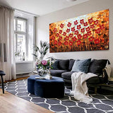 Hand Painted Textured Oil Paintings On Canvas Red Flowers Paintings Modern Wallart Abstract Artwork Canvas Wall Art Paintings Stretched Wooden Inside Ready to Hang 24x48inch