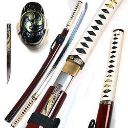 Ace Martial Arts Supply Handmade Zetsurin Sharp Samurai Katana Sword - MUSHA (Burgundy)