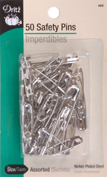 Dritz 50-Piece Safety Pins, Assorted Sizes, Nickel Finish