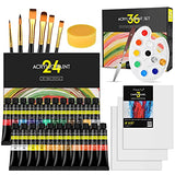 Magicfly 36 Pcs Acrylic Paint Set, 24 Colors(12 ml/0.4 oz) Rich Pigments Acrylic Paint Kit with 6 Paint Brushes, 3 Canvas Panels, 1 Paint Knives, 1 Palette & Sponge, Christmas Gifts for Beginners