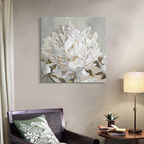 Goldfoilart Floral Wall Art Modern Abstract White Blooming Flower Picture with Gold Foil Artwork for Home Kitchen Living Room Bedroom Décor 24" x 24"