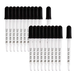 Glass Medicine Dropper - Bulk Pack of 20, Straight-Tip Calibrated 1 ml Capacity Black Rubber Head Pipette Droppers With Highly-Functional Suction that Hold Fluids Medicines and Essential Oils