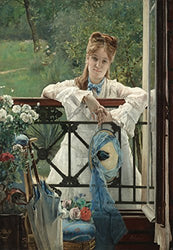 Alfred Stevens - The Blue Ribbon, Canvas Art Print, Size 16x24, Canvas Print Rolled in a Tube